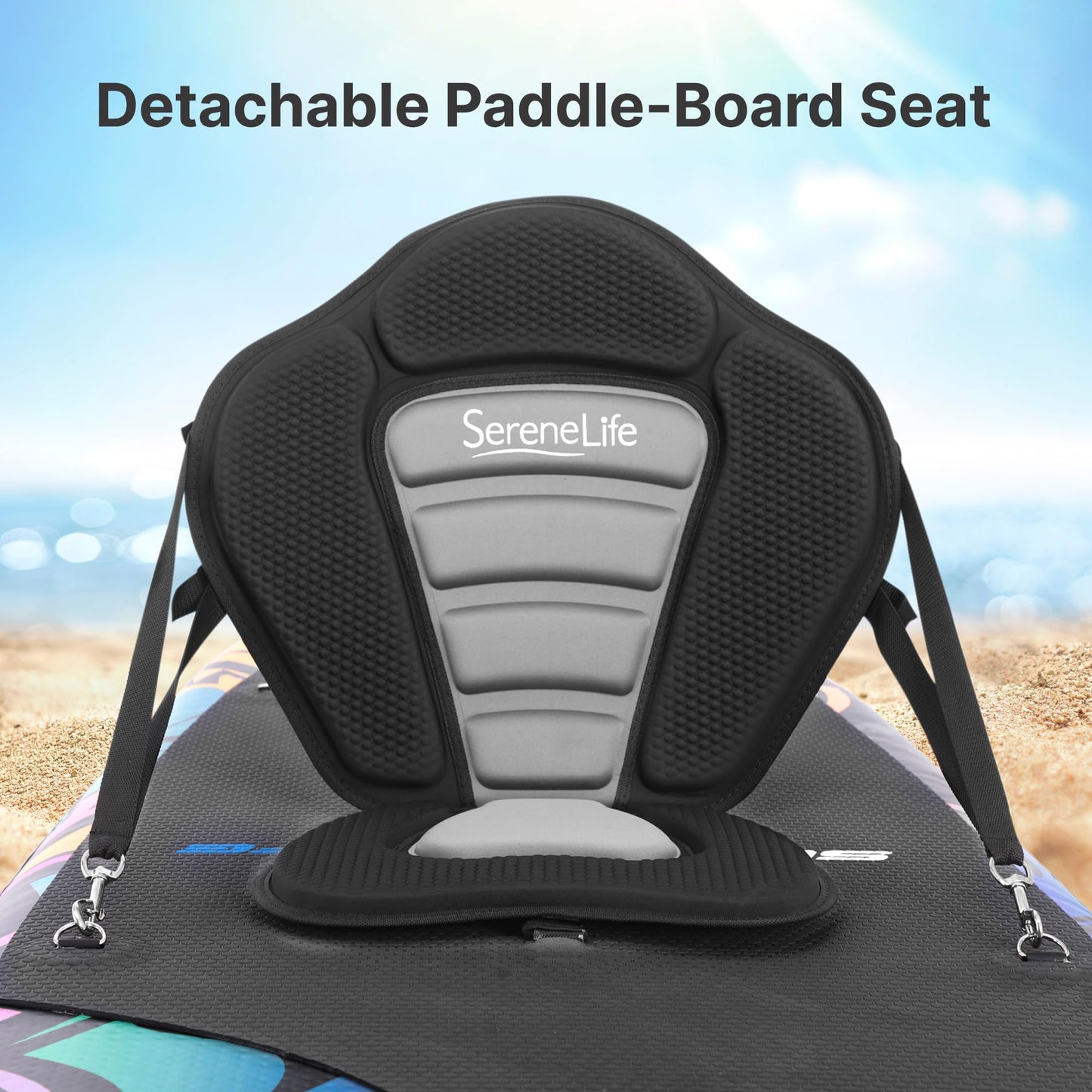 SereneLife Detachable Universal Paddle-Board Seat - Adjustable Paddle Board Seat, Form-Fitting Design for All Body Sizes, Large & Small, Compatible for Kayaks, Rowboats, Fishing Boats SereneLife