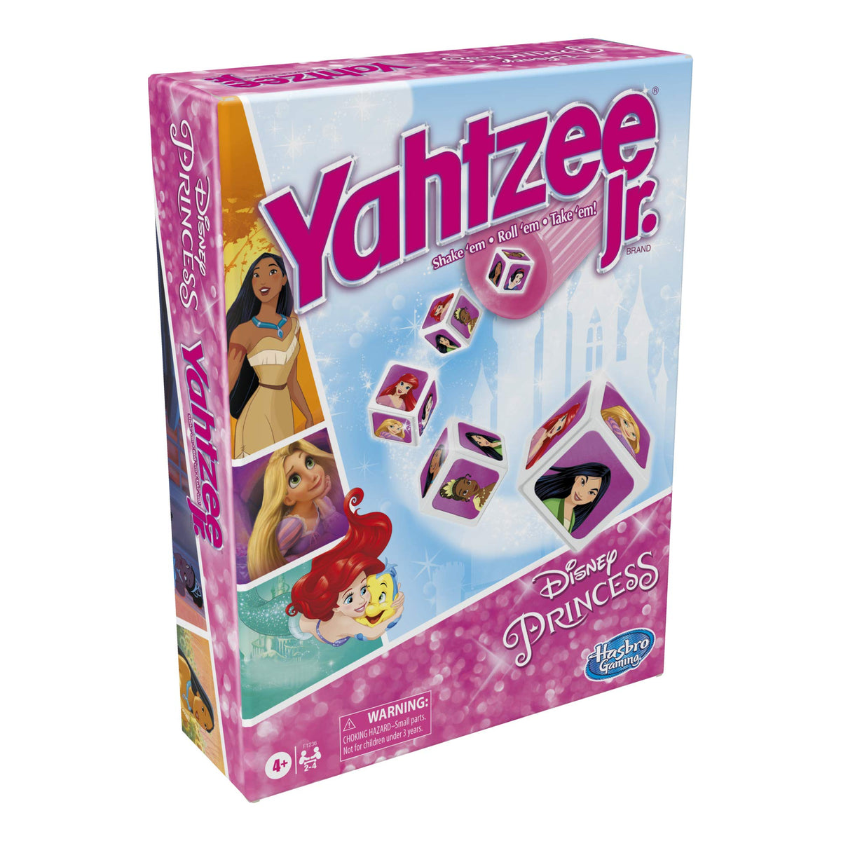 Hasbro Yahtzee Jr.: Disney Princess Edition Board Game for Kids Ages 4 and Up, for 2-4 Players, Counting and Matching Game for Preschoolers (English), F1236