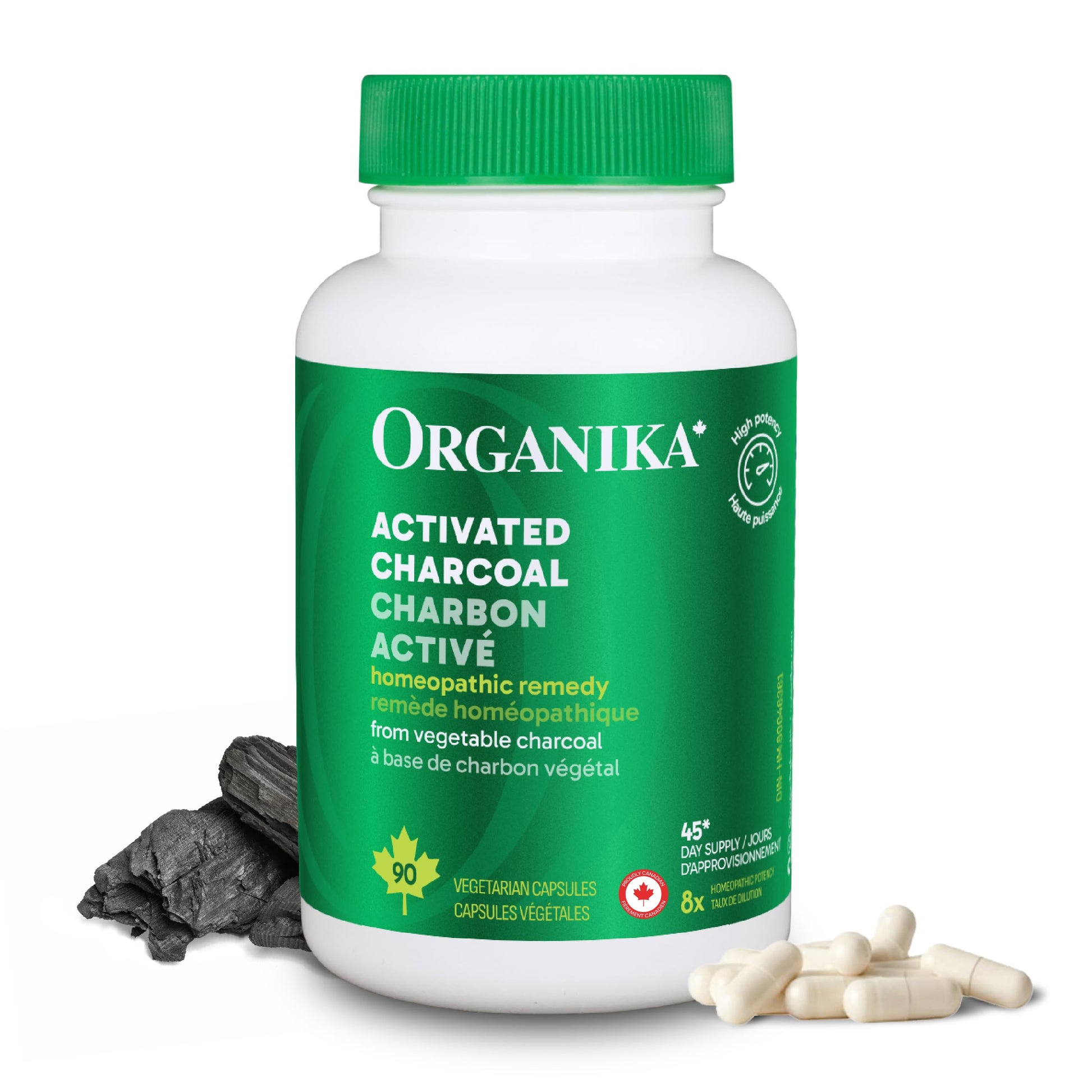 Organika Canadian-Made Activated Charcoal - Homeopathic Charcoal, Digestive Support, Detox, Gas and Bloating Support- 90vcaps - Available at All In One Marketplace Canada