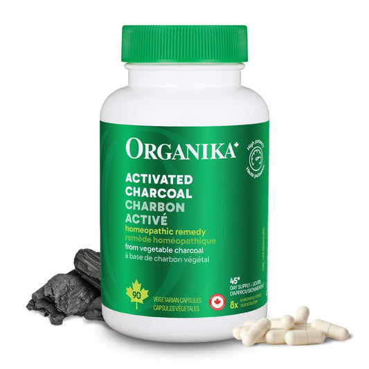 Organika Canadian-Made Activated Charcoal - Homeopathic Charcoal, Digestive Support, Detox, Gas and Bloating Support- 90vcaps - Available at All In One Marketplace Canada