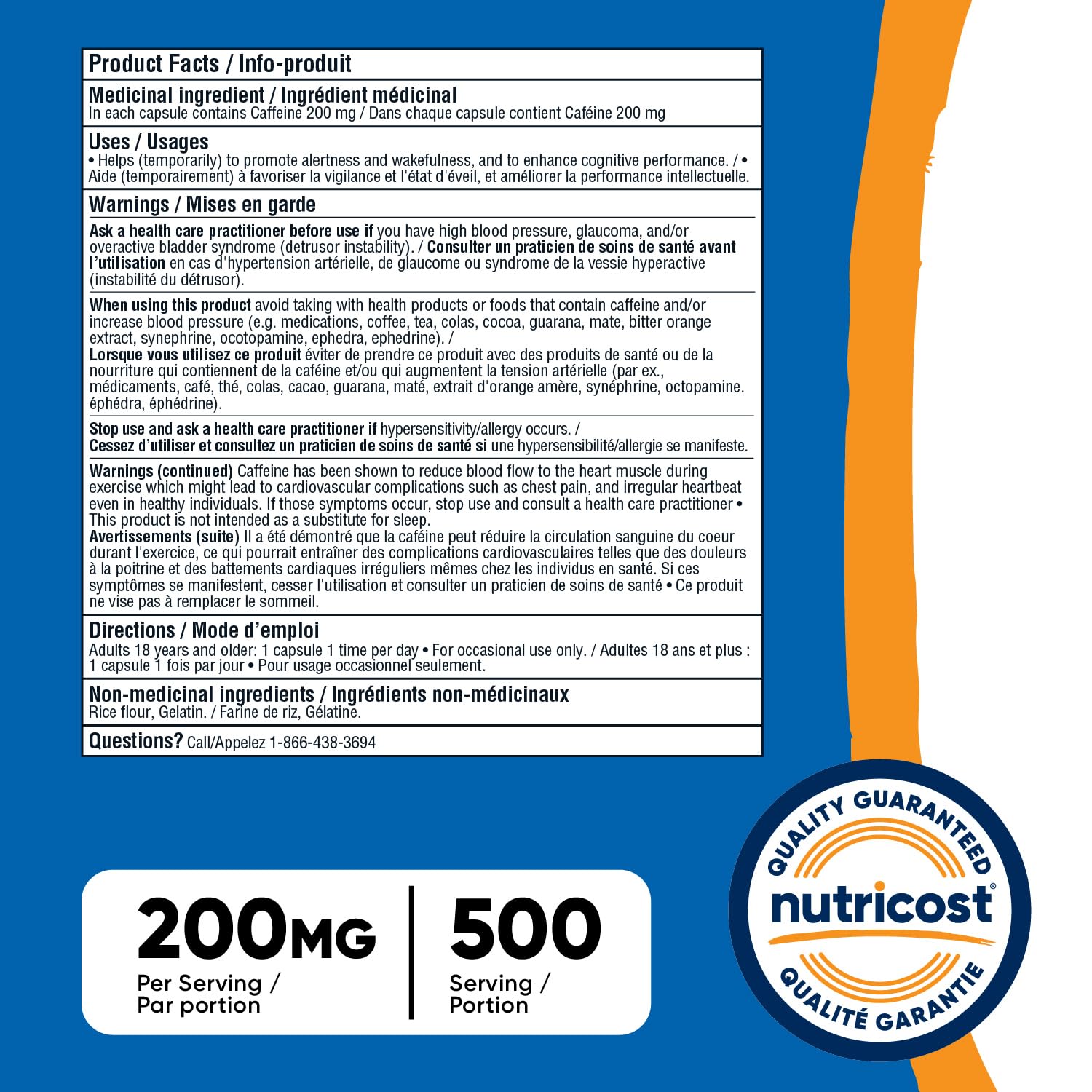 Nutricost Caffeine Pills (200mg) 500 Capsules - Available at All In One Marketplace Canada