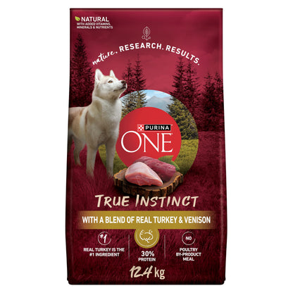 Purina ONE True Instinct High Protein Dry Dog Food, Turkey & Venison - 12.4 kg Bag (1 Pack)