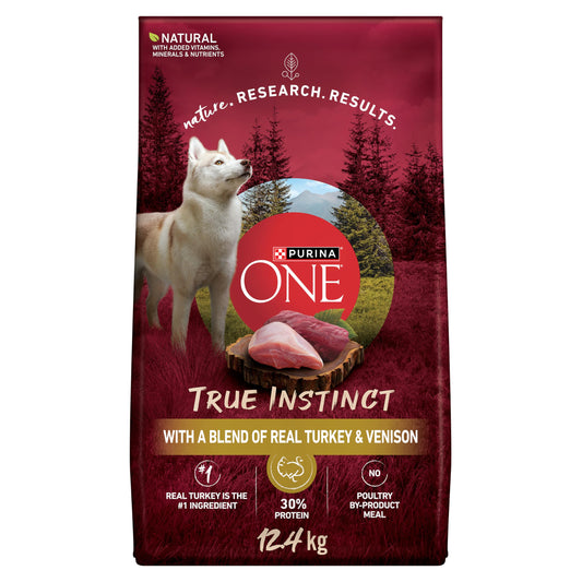 Purina ONE True Instinct High Protein Dry Dog Food, Turkey & Venison - 12.4 kg Bag (1 Pack)