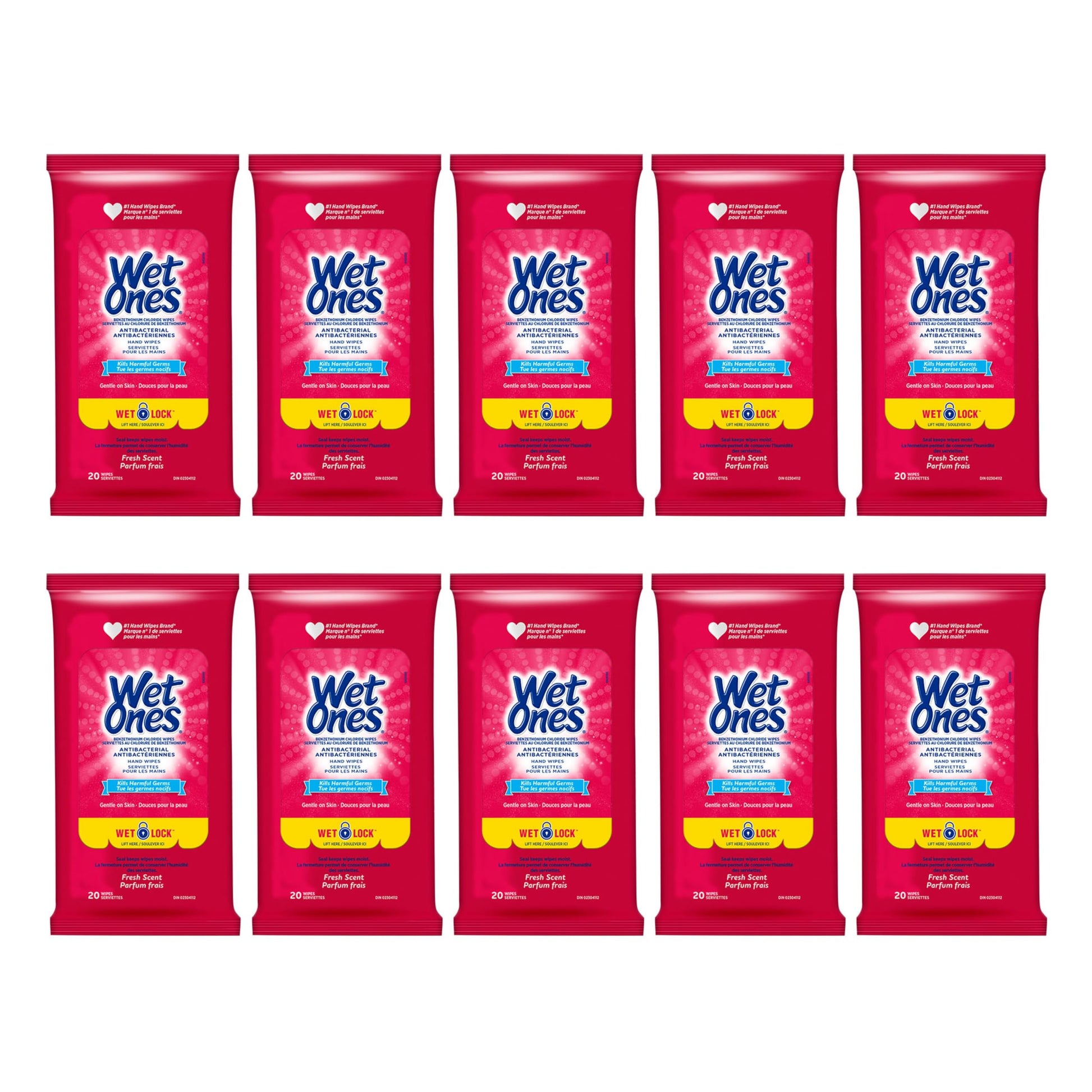 Wet Ones Antibacterial Hand Wipes, Fresh Scent, Wet Wipes, 20 Count (Pack of 10)