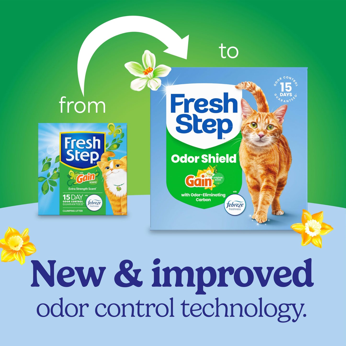 Fresh Step Clumping Cat Litter with Febreze Gain Scent, Long Lasting Odor Control Kitty Litter with Activated Charcoal, Low Dust Formula, 14 lb Fresh Step
