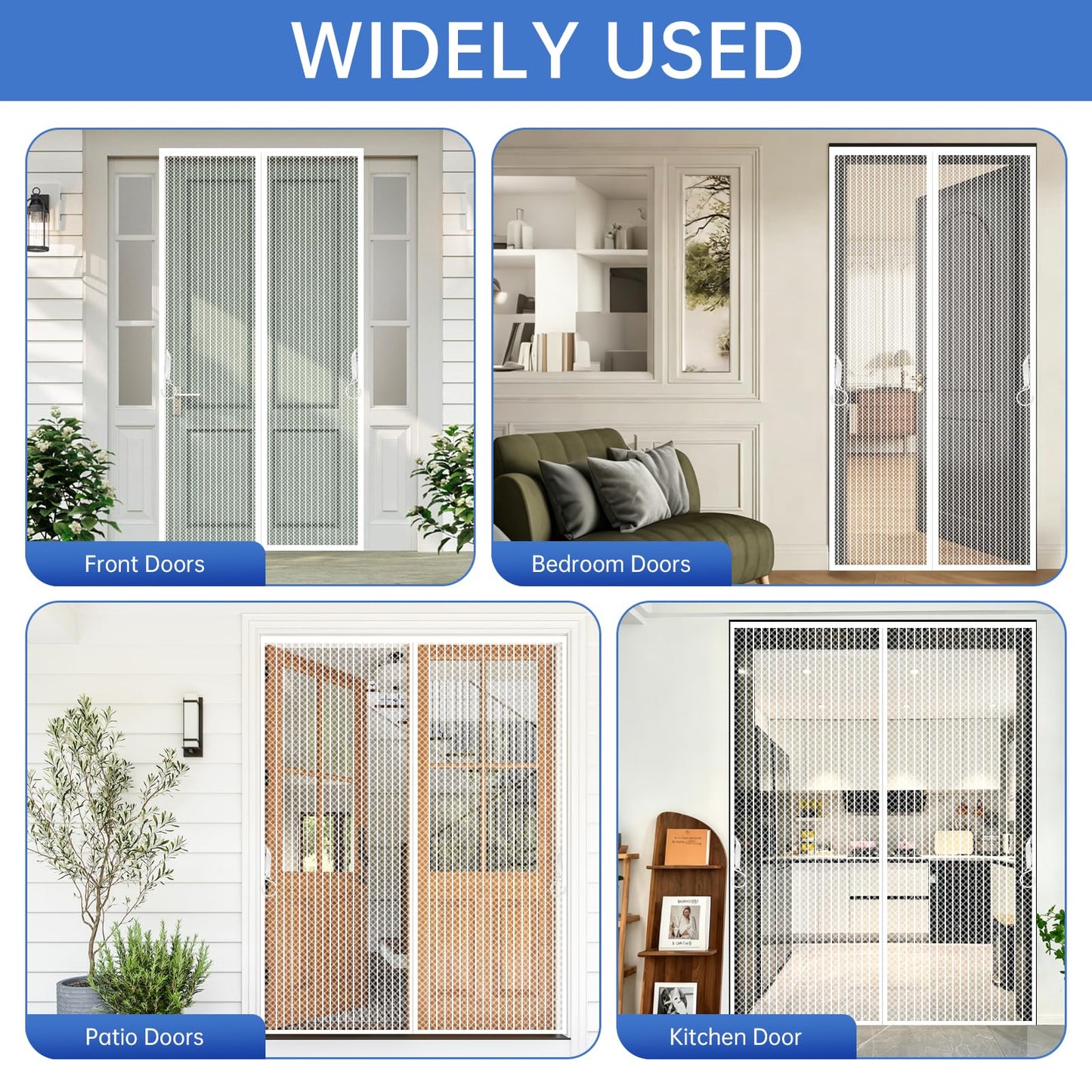 White Magnetic Screen Door Fits Door Size 32x80in Screen Size 34x82in Heavy Duty Mesh Full Frame With Magic Tape