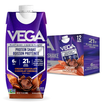 Vega Creamy Chocolate Plant-Based Protein Shake (12 x 330ml) – 21g Pea & Soy Protein, Ready to Drink, Vegan, Gluten-Free, Lactose-Free