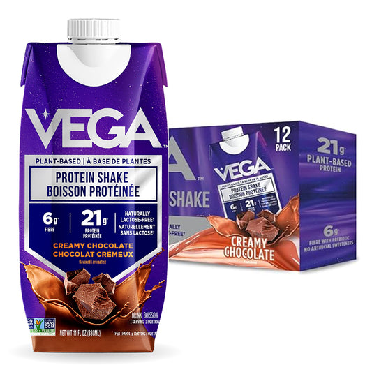 Vega Creamy Chocolate Plant-Based Protein Shake (12 x 330ml) – 21g Pea & Soy Protein, Ready to Drink, Vegan, Gluten-Free, Lactose-Free
