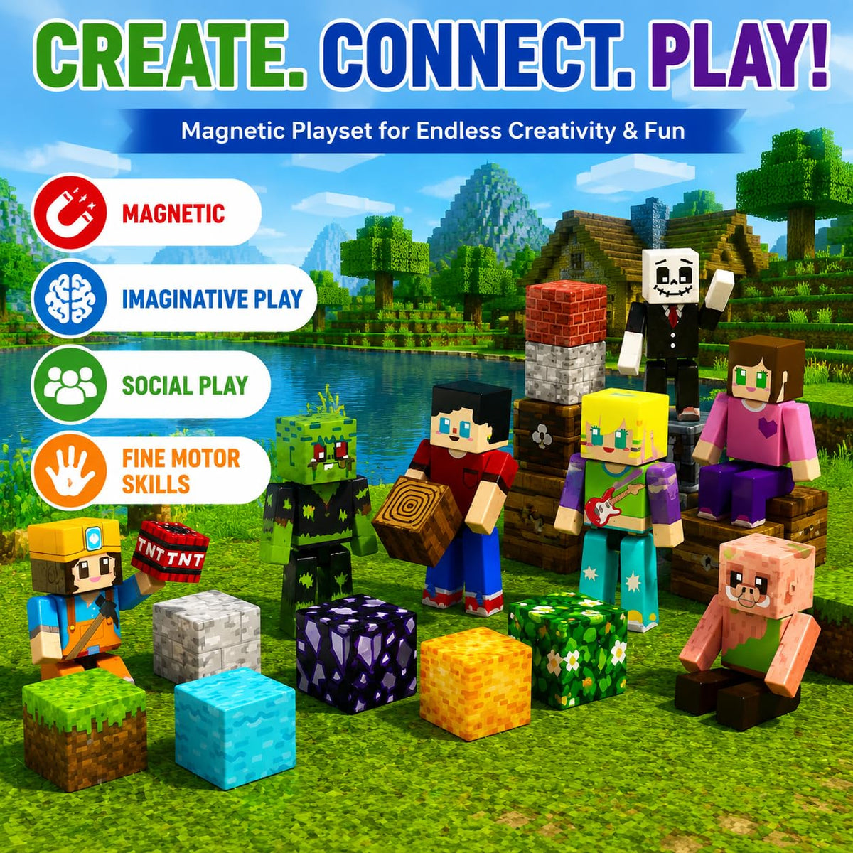 20 PCS Magnetic Action Figures Playset - Magnetic Building Blocks, Magnet Cubes and Rotatable Figures Character Toys for Kids, STEM Toys, Christmas Birthday Gift for 3+ Year Old Boys Girls 🍁 All In One Marketplace Canada