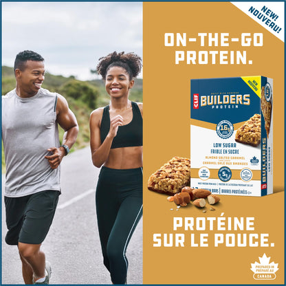 CLIF BUILDERS Low Sugar Protein Bars – Almond Salted Caramel, 12-Pack (56g each)