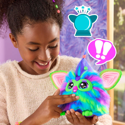 Furby Galaxy Edition, Glow in the Dark, 15 Fashion Accessories, Interactive Plush Toys for 6 Year Old Girls & Boys & Up, Voice Activated Animatronic (English Version)