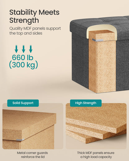 SONGMICS 110 cm Folding Storage Ottoman Bench, Padded Seat SONGMICS