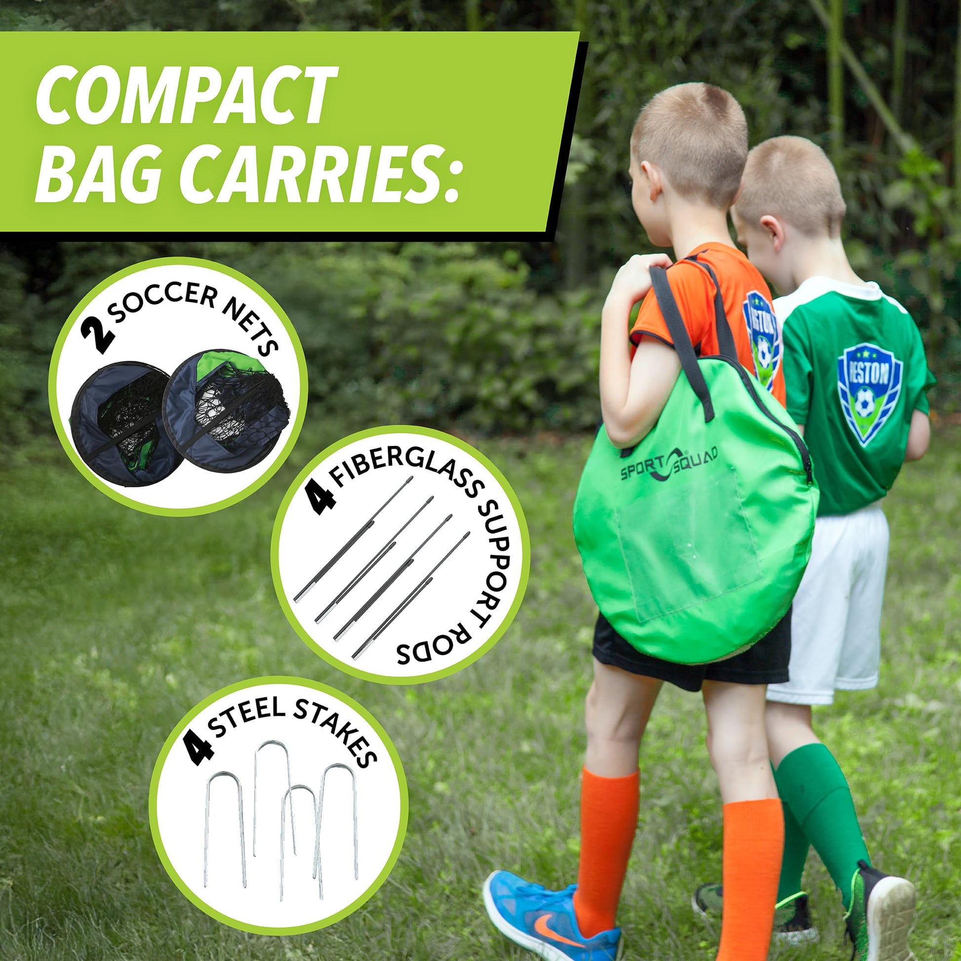 Sport Squad Portable Soccer Goal Net Set - Set of Two 4' Pop Up Training Soccer Goals with Compact Carrying Case - Easy Assembly and Compact Storage - Great for Kids and Adults Sport Squad