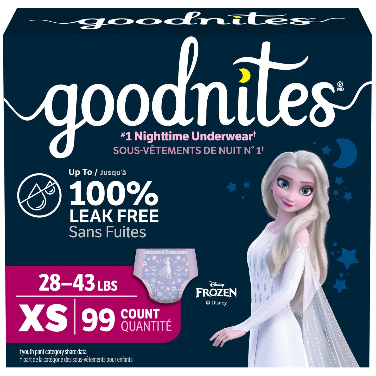 GoodNites Girls' Nighttime Underwear, Extra Small (28-43 lbs), 99 Ct