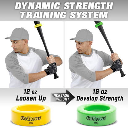 GoSports Baseball and Softball Bat Weights - 2 Pack Baseball Donuts - 16 oz & 12 oz GoSports
