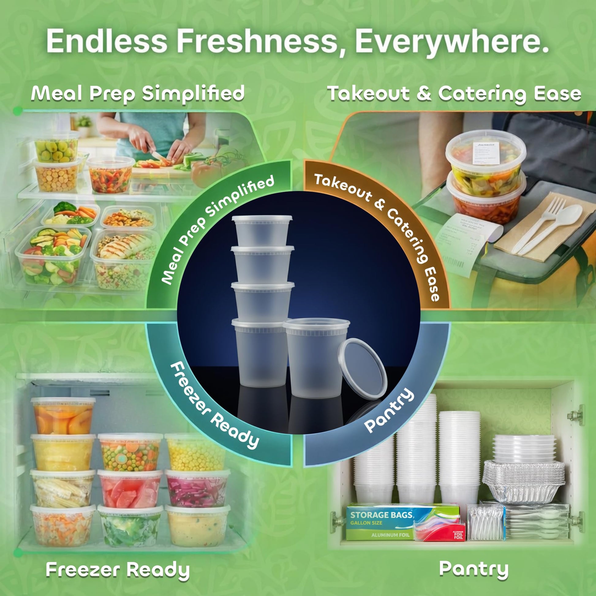 Deli Food Containers with Lids - (48 Sets) 24-32 Oz Quart Size & 24-16 Oz Pint Size Airtight Food Storage Takeout Meal Prep Containers with 54 Lids, BPA-Free, Dishwasher, Microwave Safe - Available at All In One Marketplace Canada