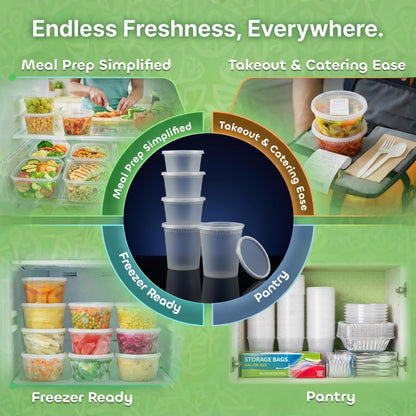 Deli Food Containers with Lids - (48 Sets) 24-32 Oz Quart Size & 24-16 Oz Pint Size Airtight Food Storage Takeout Meal Prep Containers with 54 Lids, BPA-Free, Dishwasher, Microwave Safe - Available at All In One Marketplace Canada