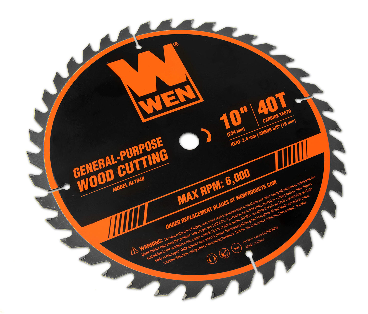 Wen BL1040 10-Inch 40-Tooth Carbide-Tipped Professional Woodworking Saw Blade for Miter Saws and Table Saws WEN