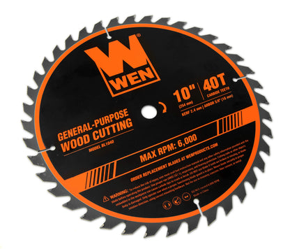 Wen BL1040 10-Inch 40-Tooth Carbide-Tipped Professional Woodworking Saw Blade for Miter Saws and Table Saws WEN