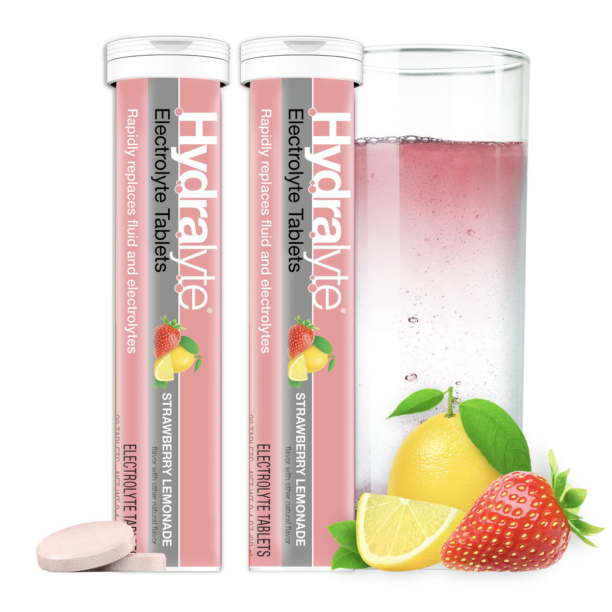 Hydralyte Electrolyte Tablets | Strawberry Lemonade Electrolytes | Perfect For Bachelorette Parties, Workout Essential and A Travel Essential for Daily Hydration Needs | (2 Tablets per Serving, 40 Count)