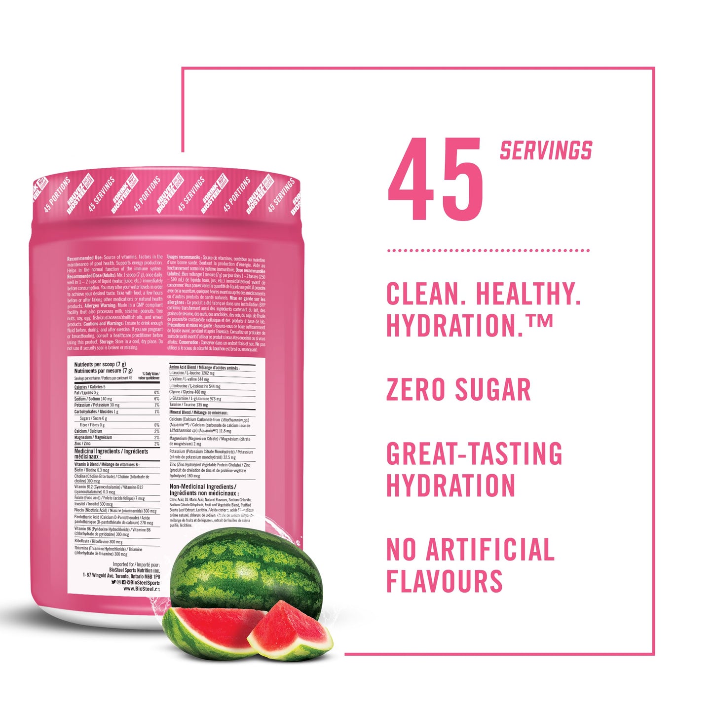 BioSteel Electrolyte Hydration Mix, Watermelon, 45 Servings