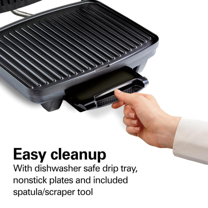 Hamilton Beach Panini Press, Sandwich Maker & Electric Indoor Grill, Upright Storage, Nonstick Easy Clean Grids, Stainless Steel (25410C)