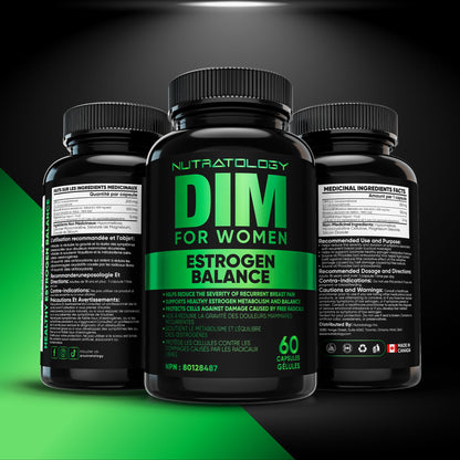 Nutratology® DIM Supplement For Women | Canadian-Made | Promotes Estrogen Balance & Metabolism - 200MG Per Capsule - Estrogen Supplements For Women | W/Black Pepper For Enhanced Absorption - 60 Caps - Available at All In One Marketplace Canada