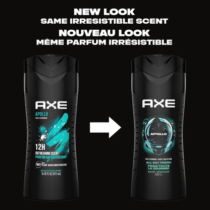 AXE Apollo Men's Body Wash for All Day Freshness, Sage & Cedarwood, with 100% Plant-Based Moisturizers, 473ml (Pack of 4)