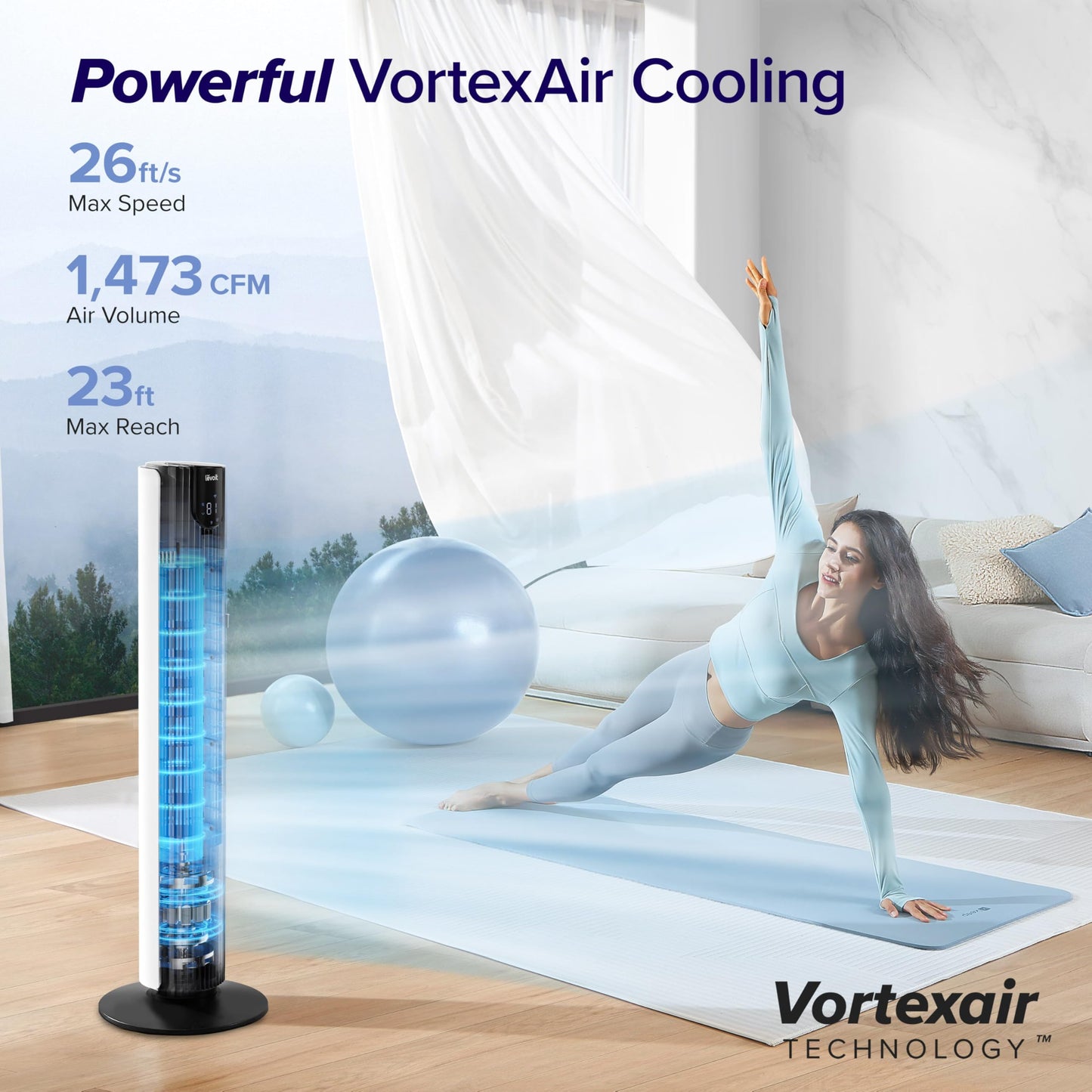 Levoit Smart 42 Inch Tower Fan for Bedroom, 26ft/s Standing Bladeless Fan, Quiet 25dB, 90° Oscillation, Brushless DC Motor, 12 Speeds, 4 Modes, 24H Timer with APP, Works with Alexa