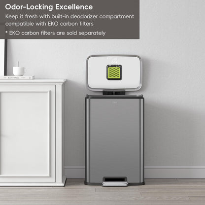 EKO Madison Gunmetal Steel 50 Liter/13.2 Gallon Step Trash Can with Inner Liner - Fingerprint Resistant Finish EKO