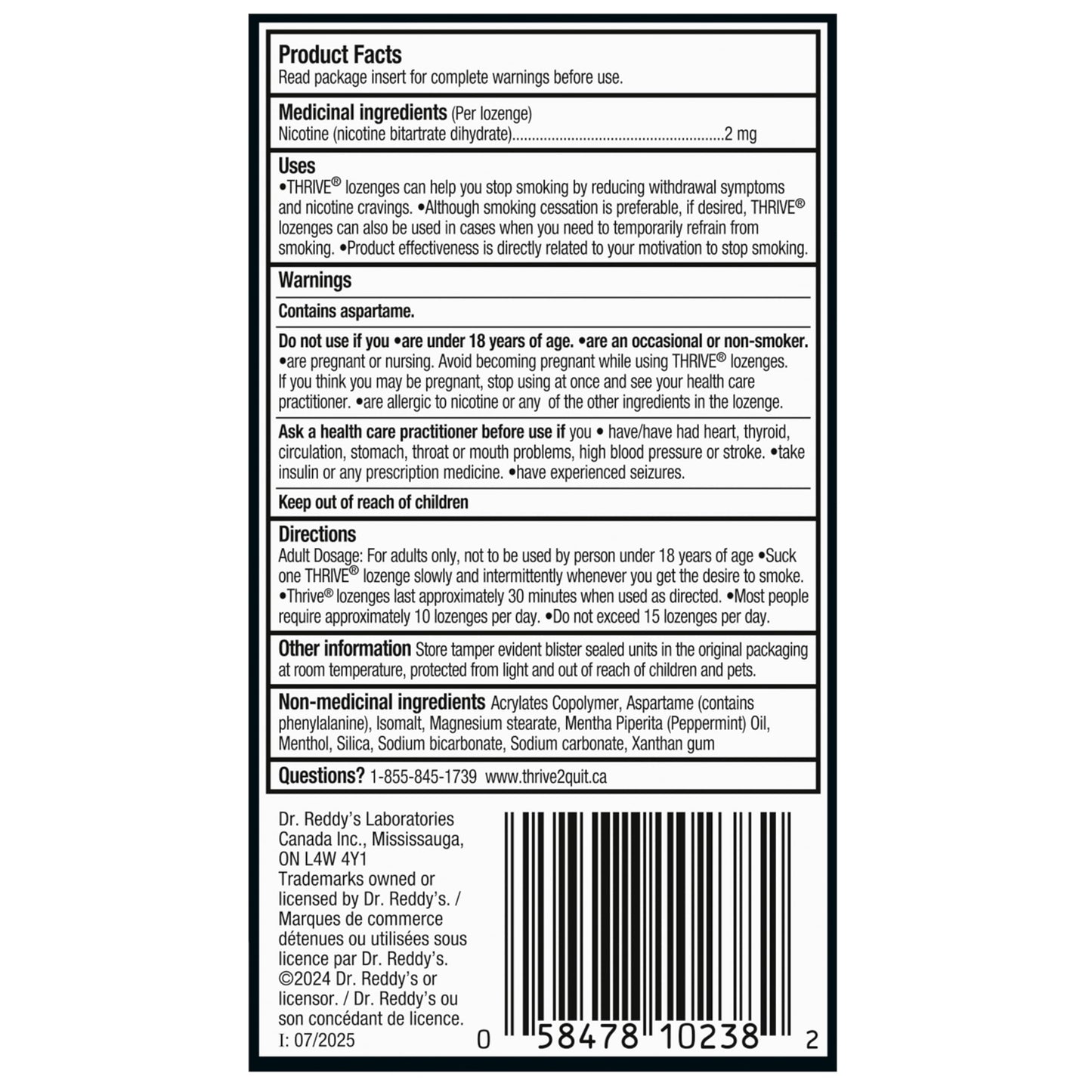 Thrive Nicotine Replacement Lozenges, 2mg Extra Strength, Peppermint, 108 Count - Available at All In One Marketplace Canada