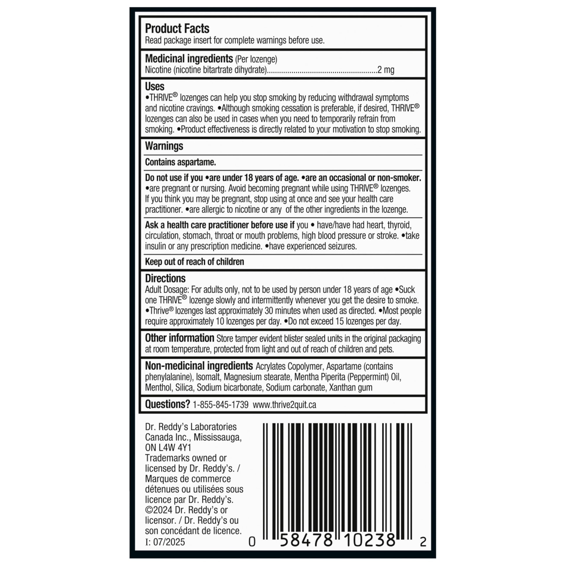 Thrive Nicotine Replacement Lozenges, 2mg Extra Strength, Peppermint, 108 Count - Available at All In One Marketplace Canada