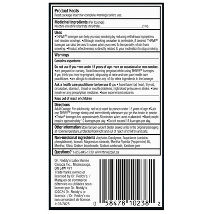Thrive Nicotine Replacement Lozenges, 2mg Extra Strength, Peppermint, 108 Count - Available at All In One Marketplace Canada
