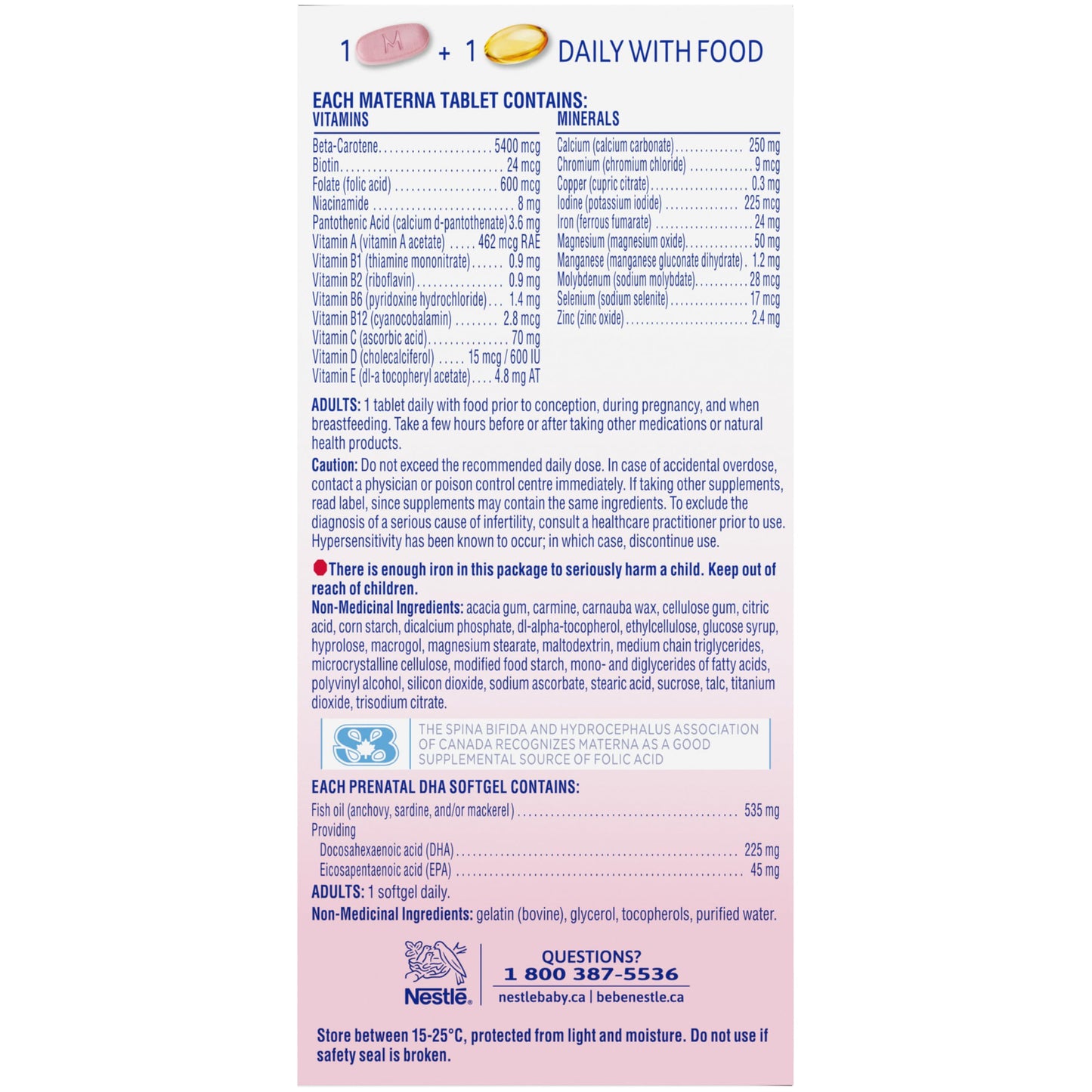 MATERNA Prenatal Multivitamin With DHA Combo Pack, Tablets And Softgels, 100% RDA Of Folic Acid, 127 g - Available at All In One Marketplace Canada