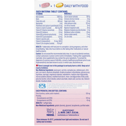 MATERNA Prenatal Multivitamin With DHA Combo Pack, Tablets And Softgels, 100% RDA Of Folic Acid, 127 g - Available at All In One Marketplace Canada