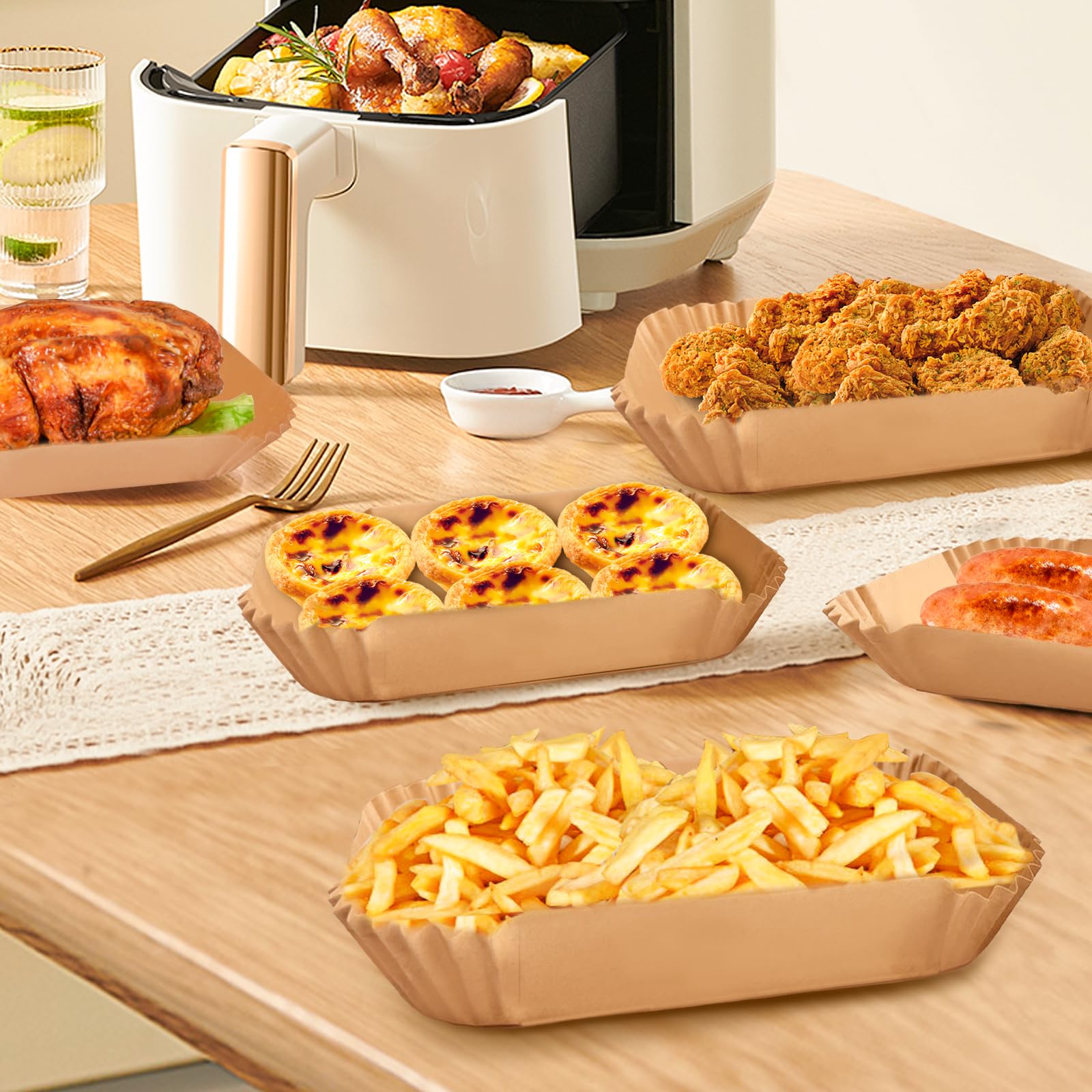 200PCS Air Fryer Liners for Ninja: Higher Non-Stick Disposable Parchment Paper Liner for Ninja DZ201/DZ401 Dual Airfryer Baking - Food Grade Ninja Air Fryer Accessories - Rectangle 8.6 x 5.5 inch - Available at All In One Marketplace Canada
