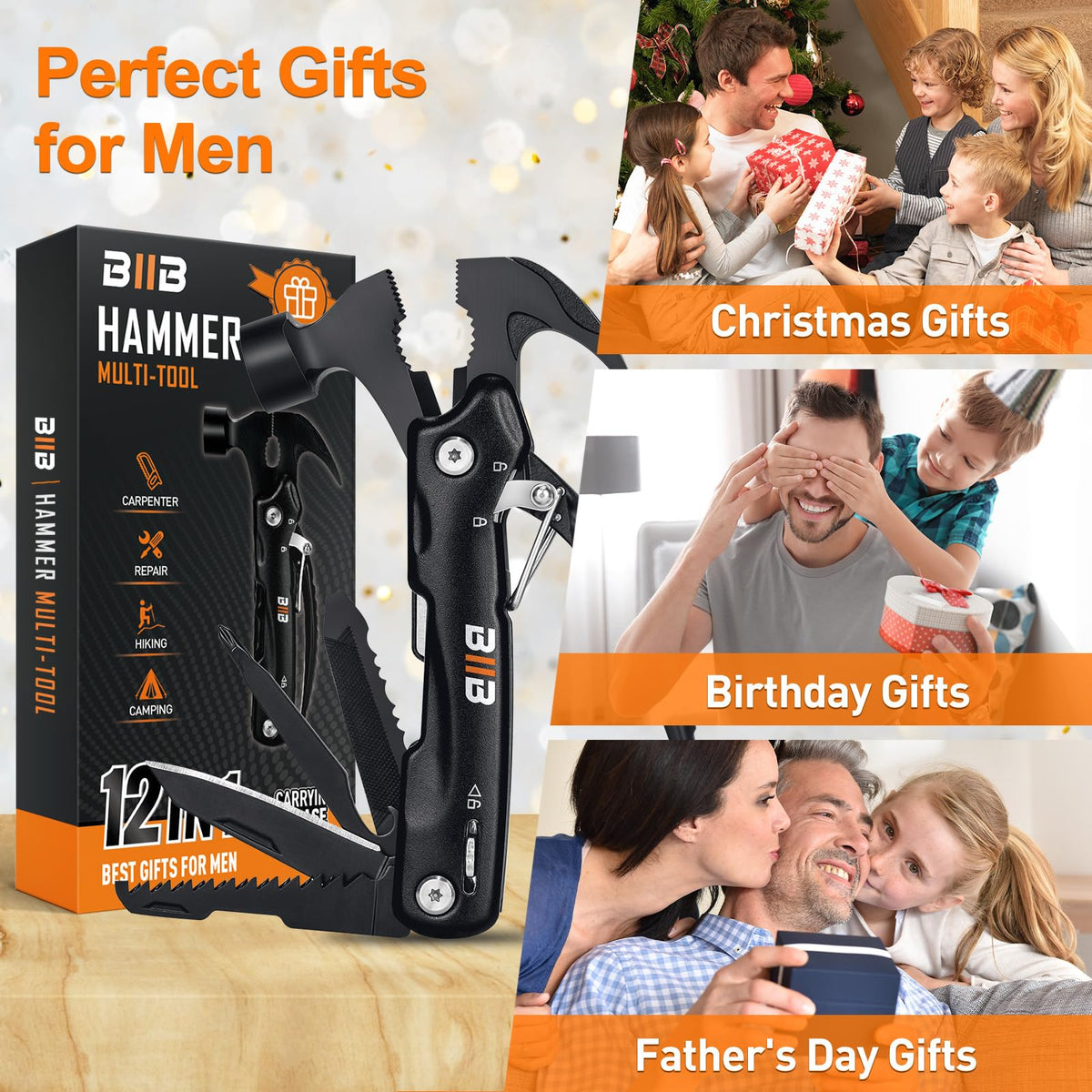 BIIB Gifts for Men, 12 in 1 Hammer Multitool, Stocking Stuffers for Men Dad 🍁 All In One Marketplace Canada