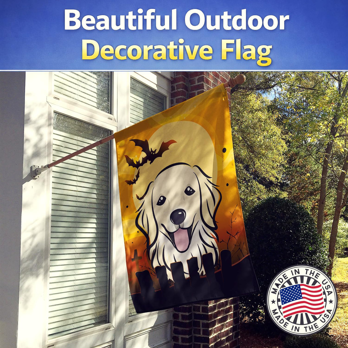 Drapeau de maison en toile Caroline's Treasures BB1763CHF Golden Retriever d'Halloween, multicolore, grand