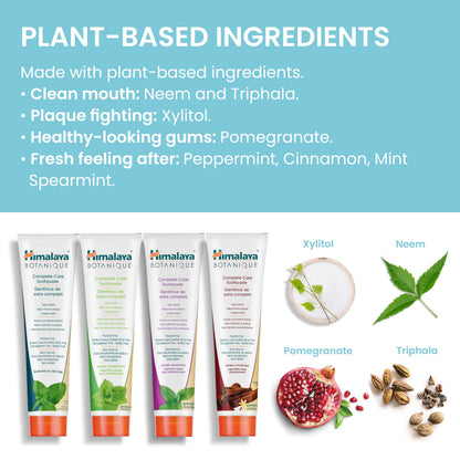 Himalaya Botanique Complete Care Toothpaste, for Brighter Teeth and Fresh Breath, Natural, Fluoride-Free, SLS-Free, Carrageenan-Free & Gluten-Free, Vegan, 150 g (5.29 oz), Variety 4 Pack - Available at All In One Marketplace Canada