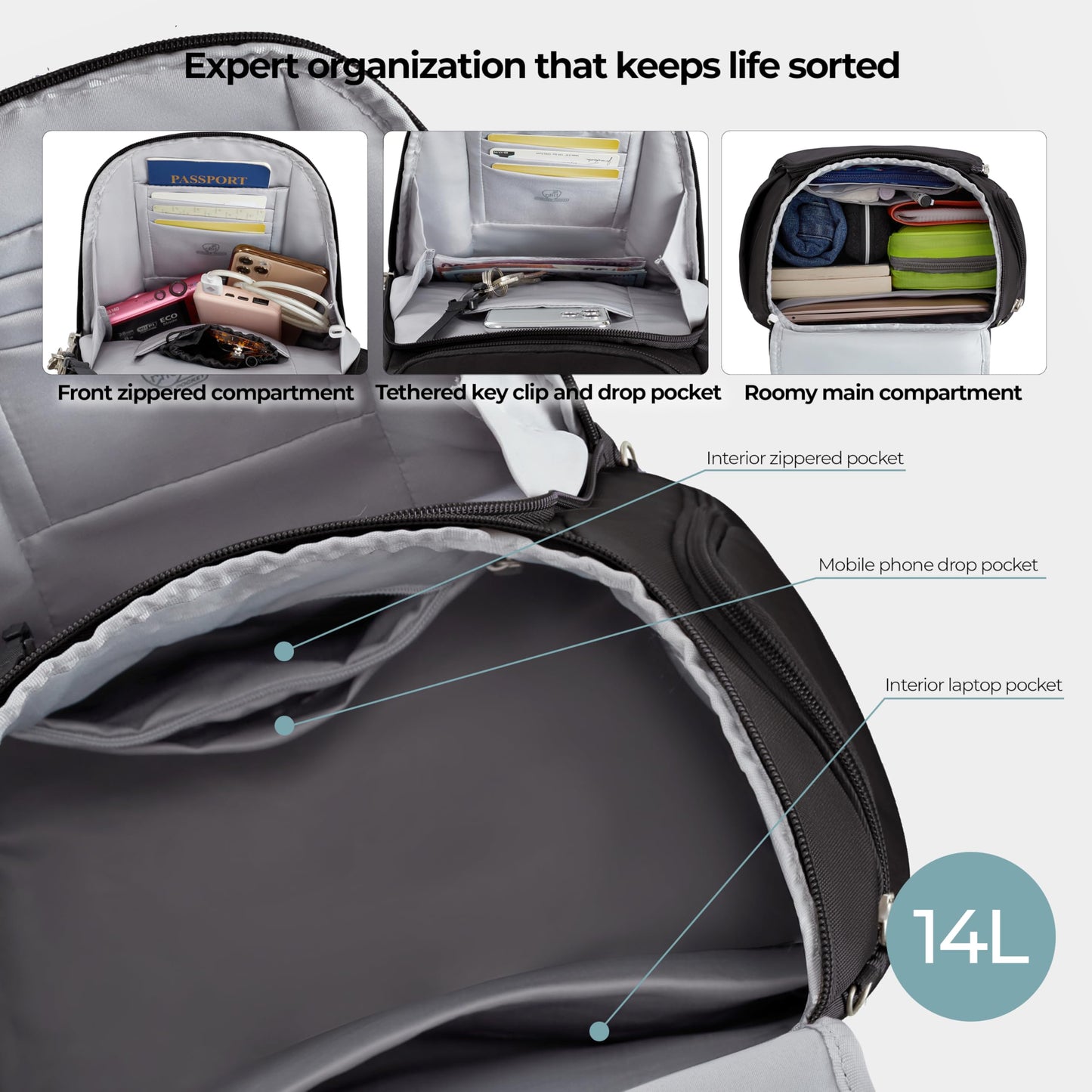 Travelon Backpack,Black,One Size Travelon