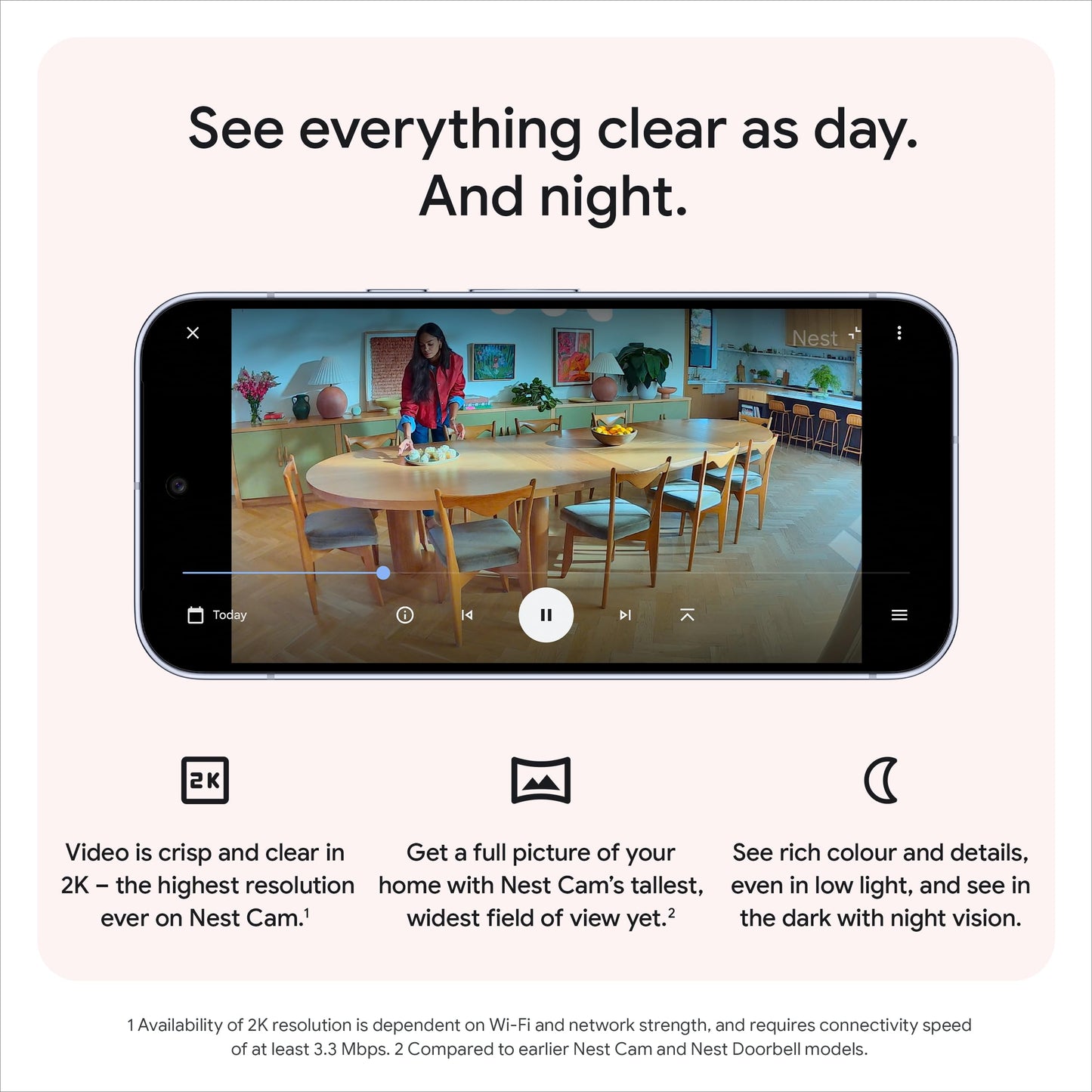 Google Nest Cam Indoor (Wired, 3rd gen) - 2K Video and Gemini