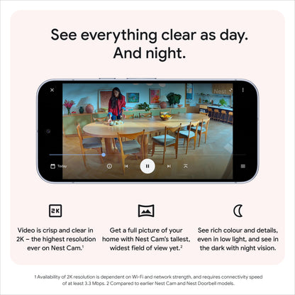 Google Nest Cam Indoor (Wired, 3rd gen) - 2K Video and Gemini