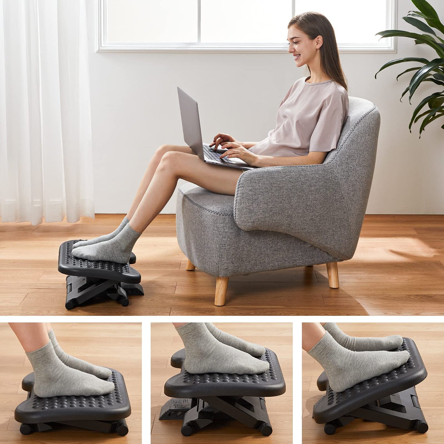 HUANUO Adjustable Footrest Under Desk - Ergonomic Foot Rest with 3 Height Position - 30 Degree Tilt Angle Adjustment for Home, Office, Non-Skid Massage Surface Texture Improves Comfort - Available at All In One Marketplace Canada