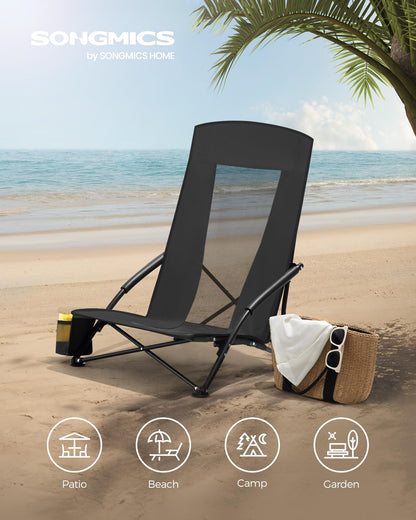 SONGMICS Set of 2 Portable Beach Chairs for Adults, Max. Load 330 lb Each, High Backrest, Cup Holder, Lightweight, Heavy-Duty, Black UGCB067B01V1 🍁 All In One Marketplace Canada SONGMICS