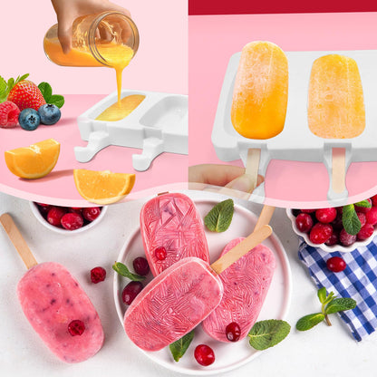 Popsicle Molds 2Pcs, Silicone Ice Cream Molds ice Lolly Moulds with Lid, 100 Sticks and 50 Bags for Ice Pop Cakesicle Dessert, BPA Free - Available at All In One Marketplace Canada