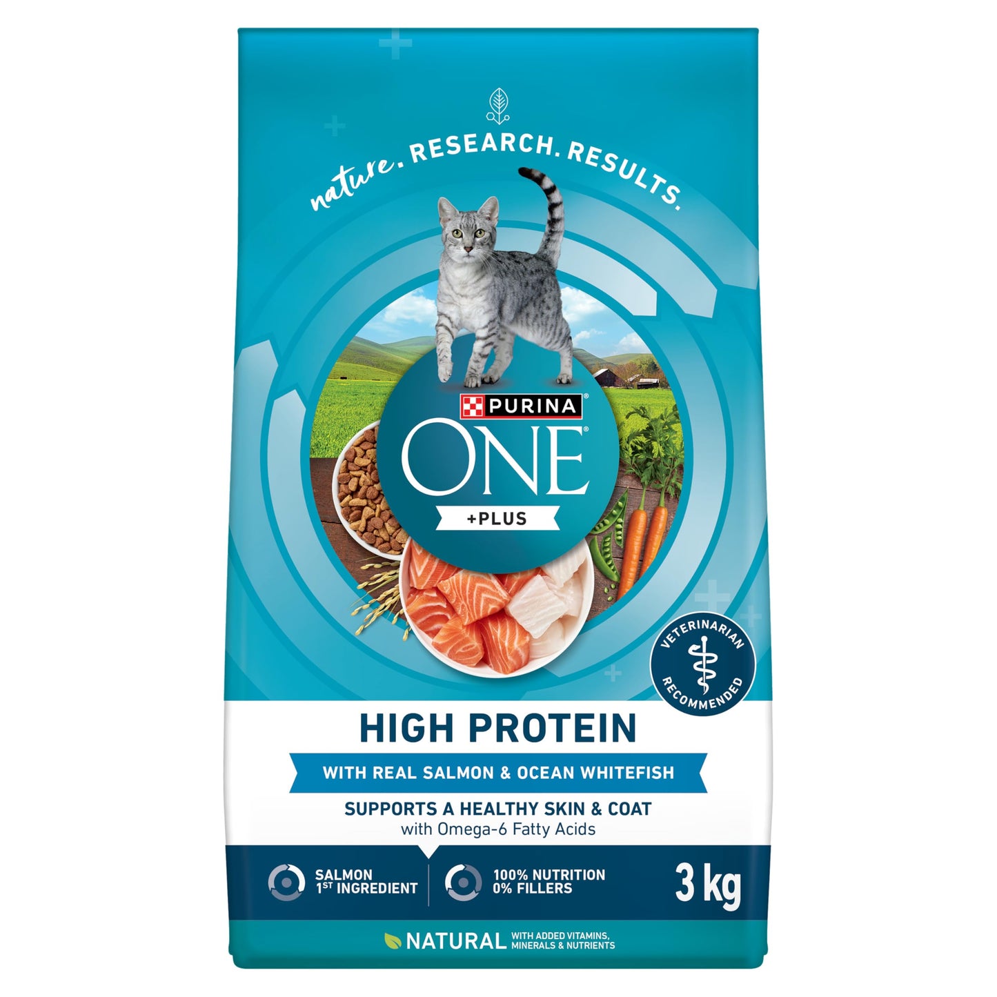 Purina ONE +Plus Dry Cat Food, High Protein with Salmon & Whitefish 3kg Purina ONE