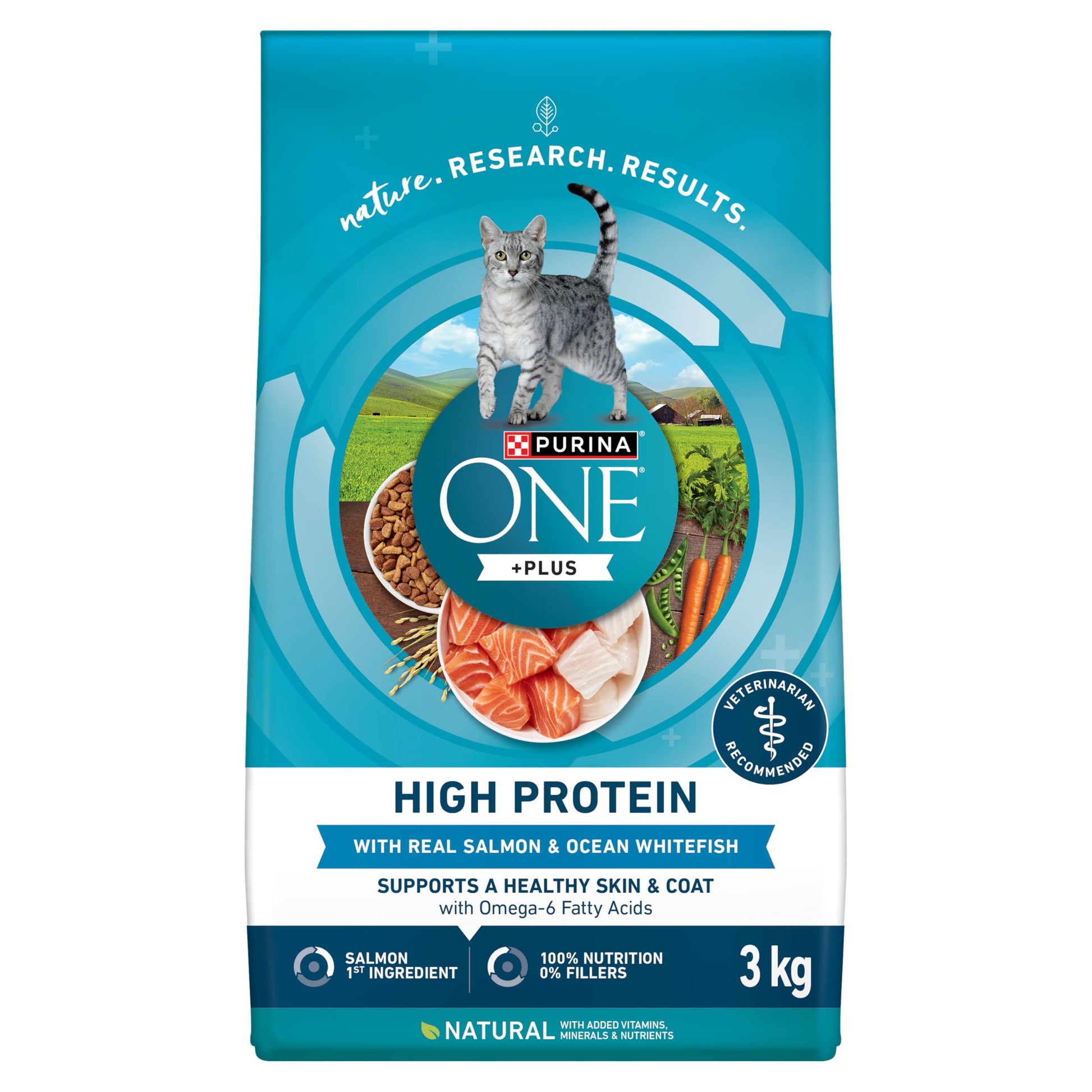 Purina ONE +Plus Dry Cat Food, High Protein with Salmon & Whitefish 3kg Purina ONE
