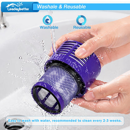 Leadaybetter Vacuum Filter Replacement for Dyson V10 Cyclone Animal Absolute Motorhead Total Clean, SV12, SV27, Replaces Part No. 969082-01 (2 Pack Filters and 1 Clean Brush) - Available at All In One Marketplace Canada