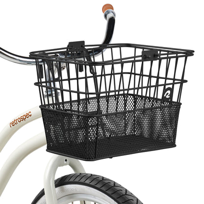 Retrospec Apollo Detachable Front Bike Basket Steel Half-Mesh with Integrated Detachable Hooks and Built-in Handle, Easy Assembly and Portability for Bicycles Retrospec