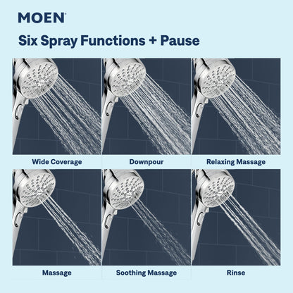 Moen 26100 Engage Magnetix 3.5-Inch Six-Function Handheld Showerhead with Magnetic Docking System, Chrome